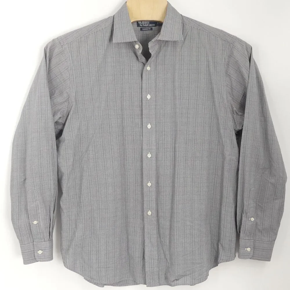 Polo Ralph Lauren Classic Fit Button Up Long Sleeve Shirt Black‎ Purple Check XL